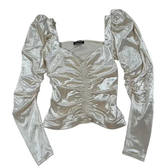 Express Velvet Cream Coquette Long Sleeve Top - Picture 1 of 5